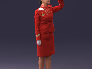 000135 Professional Flight Attendant in a Formal Red Uniform 0614 3D Model