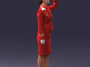 000135 Professional Flight Attendant in a Formal Red Uniform 0614 3D Model
