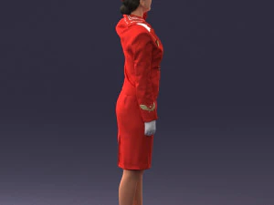 000135 Professional Flight Attendant in a Formal Red Uniform 0614 3D Model