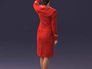 000135 Professional Flight Attendant in a Formal Red Uniform 0614 3D Model