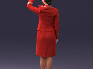 000135 Professional Flight Attendant in a Formal Red Uniform 0614 3D Model