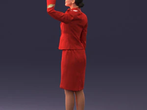 000135 Professional Flight Attendant in a Formal Red Uniform 0614 3D Model