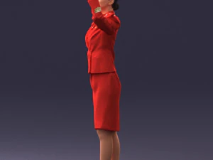 000135 Professional Flight Attendant in a Formal Red Uniform 0614 3D Model