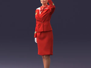 000135 Professional Flight Attendant in a Formal Red Uniform 0614 3D Model