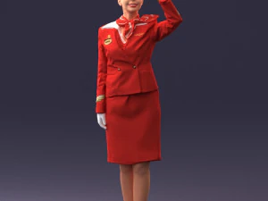 000135 Professional Flight Attendant in a Formal Red Uniform 0614 3D Model