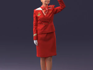 000135 Professional Flight Attendant in a Formal Red Uniform 0614 3D Model