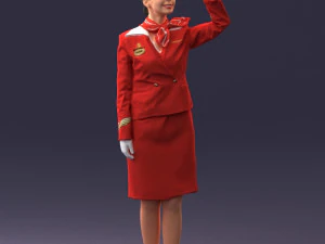 000135 Professional Flight Attendant in a Formal Red Uniform 0614 3D Model