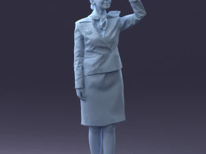 000135 Professional Flight Attendant in a Formal Red Uniform 0614 3D Model