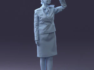 000135 Professional Flight Attendant in a Formal Red Uniform 0614 3D Model