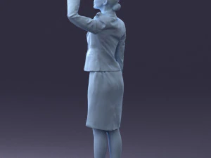 000135 Professional Flight Attendant in a Formal Red Uniform 0614 3D Model