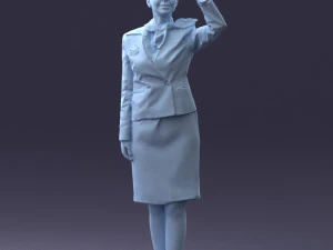 000135 Professional Flight Attendant in a Formal Red Uniform 0614 3D Model