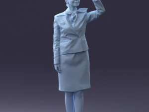 000135 Professional Flight Attendant in a Formal Red Uniform 0614 3D Model