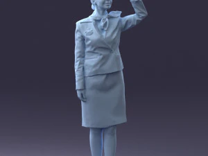000135 Professional Flight Attendant in a Formal Red Uniform 0614 3D Model