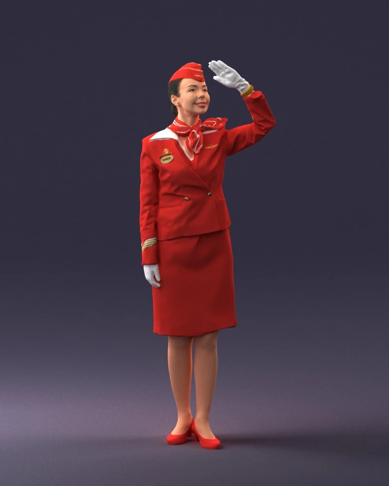 000135 Professional Flight Attendant in a Formal Red Uniform 0614 3dp 3D Print Model .c4d .max .obj .3ds .fbx .stl .blend 
