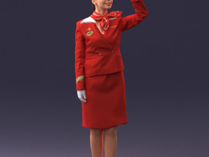 000135 Professional Flight Attendant in a Formal Red Uniform 0614 3dp Modello di stampa 3D
