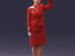 000135 Professional Flight Attendant in a Formal Red Uniform 0614 3dp 3D Print Model
