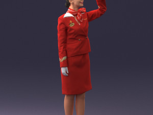 000135 Professional Flight Attendant in a Formal Red Uniform 0614 3dp 3D Print Model