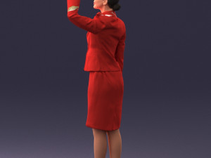 000135 Professional Flight Attendant in a Formal Red Uniform 0614 3dp 3D Print Model