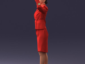 000135 Professional Flight Attendant in a Formal Red Uniform 0614 3dp 3D Print Model