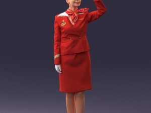 000135 Professional Flight Attendant in a Formal Red Uniform 0614 3dp 3D Print Model