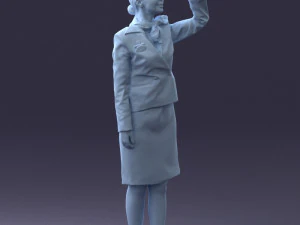 000135 Professional Flight Attendant in a Formal Red Uniform 0614 3dp 3D Print Model