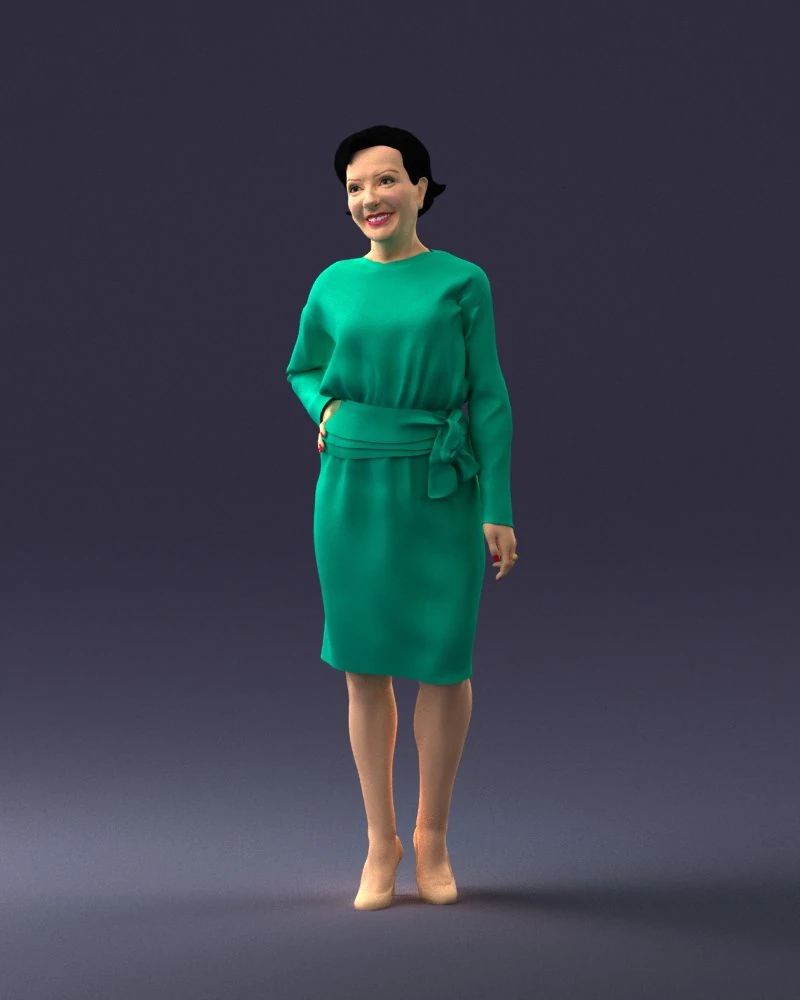 000351 Woman in Green Dress 3dp 3D Print Model .c4d .max .obj .3ds .fbx .stl .blend 