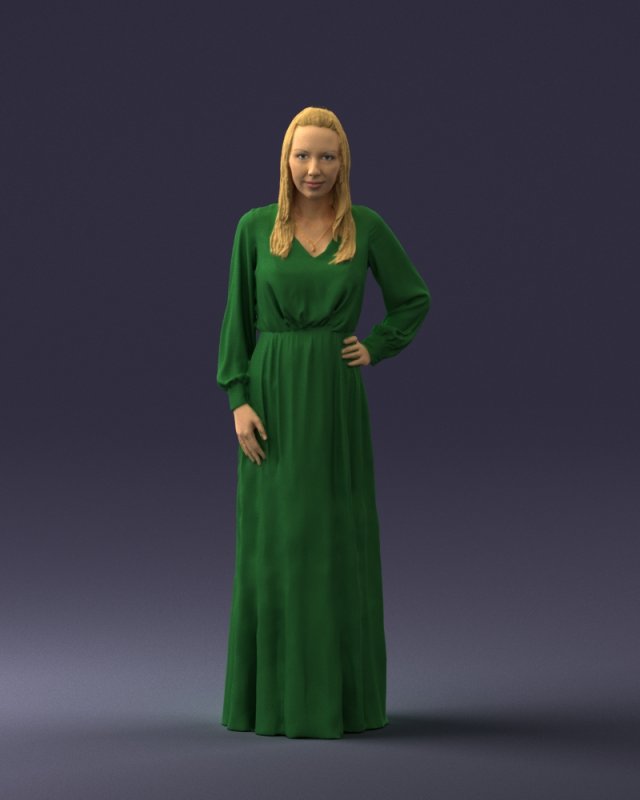 000352 Woman in Green Dress Modelo 3D .c4d .max .obj .3ds .fbx .stl .blend 