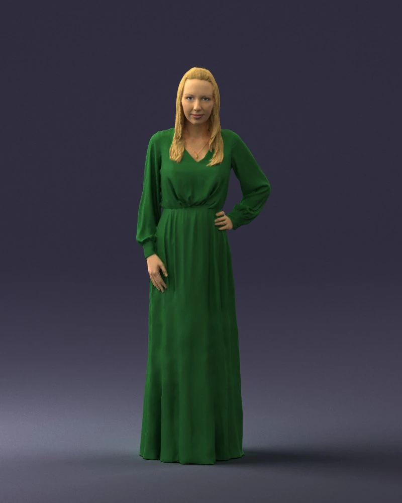 000352 Woman in Green Dress 3D Model .c4d .max .obj .3ds .fbx .stl .blend 
