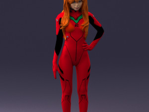 000354 Female Character in Red Sci-Fi Suit 3D Model