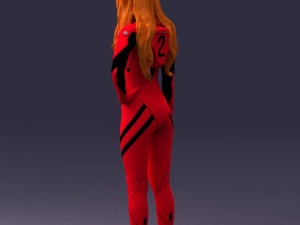 000354 Female Character in Red Sci-Fi Suit 3D Model