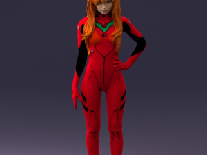 000354 Female Character in Red Sci-Fi Suit 3D Model
