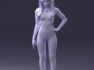 000354 Female Character in Red Sci-Fi Suit 3D Model