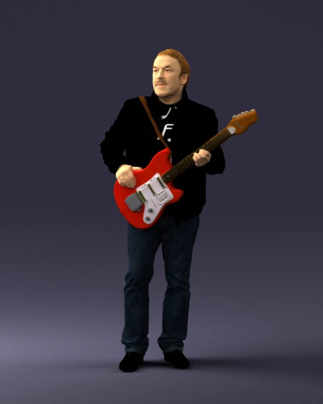 000349 Hombre tocando una guitarra el&eacute;ctrica Modelo 3D .c4d .max .obj .3ds .fbx .stl .blend 