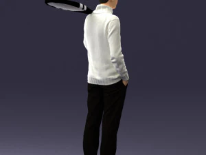 000379 Realistic Male Character Holding Sports Racket 3D Model