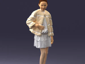 000366 Girl in White Dress and Fur Jacket 3D Model