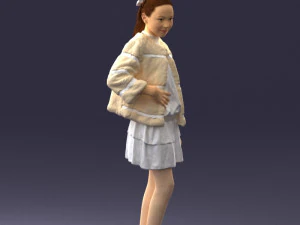 000366 Girl in White Dress and Fur Jacket 3D Model