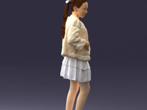 000366 Girl in White Dress and Fur Jacket 3D Model