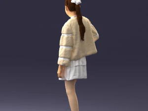 000366 Girl in White Dress and Fur Jacket 3D Model