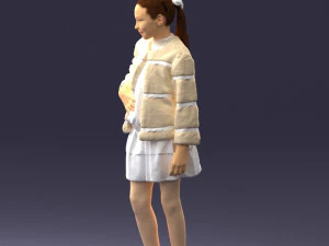 000366 Girl in White Dress and Fur Jacket 3D Model