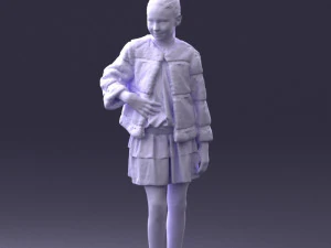 000366 Girl in White Dress and Fur Jacket 3D Model