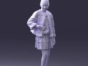 000366 Girl in White Dress and Fur Jacket 3D Model