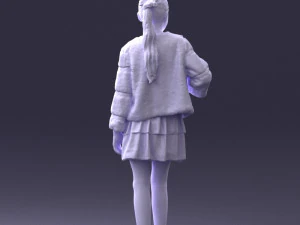 000366 Girl in White Dress and Fur Jacket 3D Model