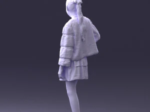 000366 Girl in White Dress and Fur Jacket 3D Model