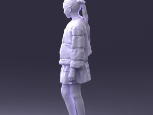 000366 Girl in White Dress and Fur Jacket 3D Model