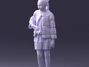 000366 Girl in White Dress and Fur Jacket 3D Model