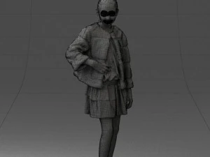 000366 Girl in White Dress and Fur Jacket 3D Model