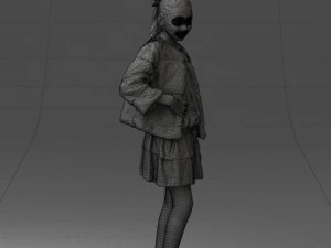 000366 Girl in White Dress and Fur Jacket 3D Model