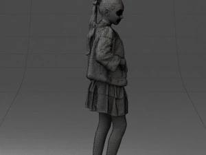 000366 Girl in White Dress and Fur Jacket 3D Model