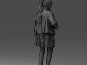 000366 Girl in White Dress and Fur Jacket 3D Model
