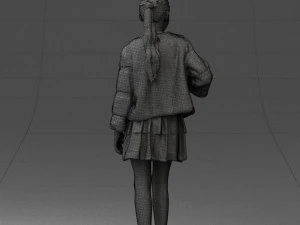 000366 Girl in White Dress and Fur Jacket 3D Model